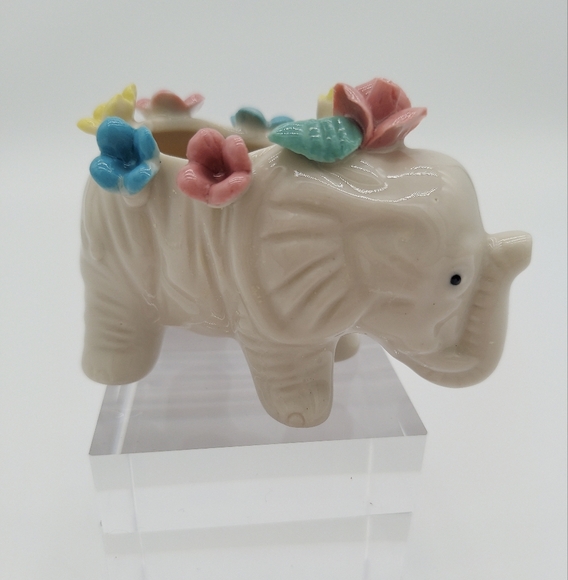 Ceramic Elephant Succulent Planter Colorful Applied Flowers - Picture 1 of 4